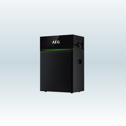 AEG Solarcube AS-BBL09 schuin van rechts, groene lichtstrook en aansluitingen aan de zijkant boven